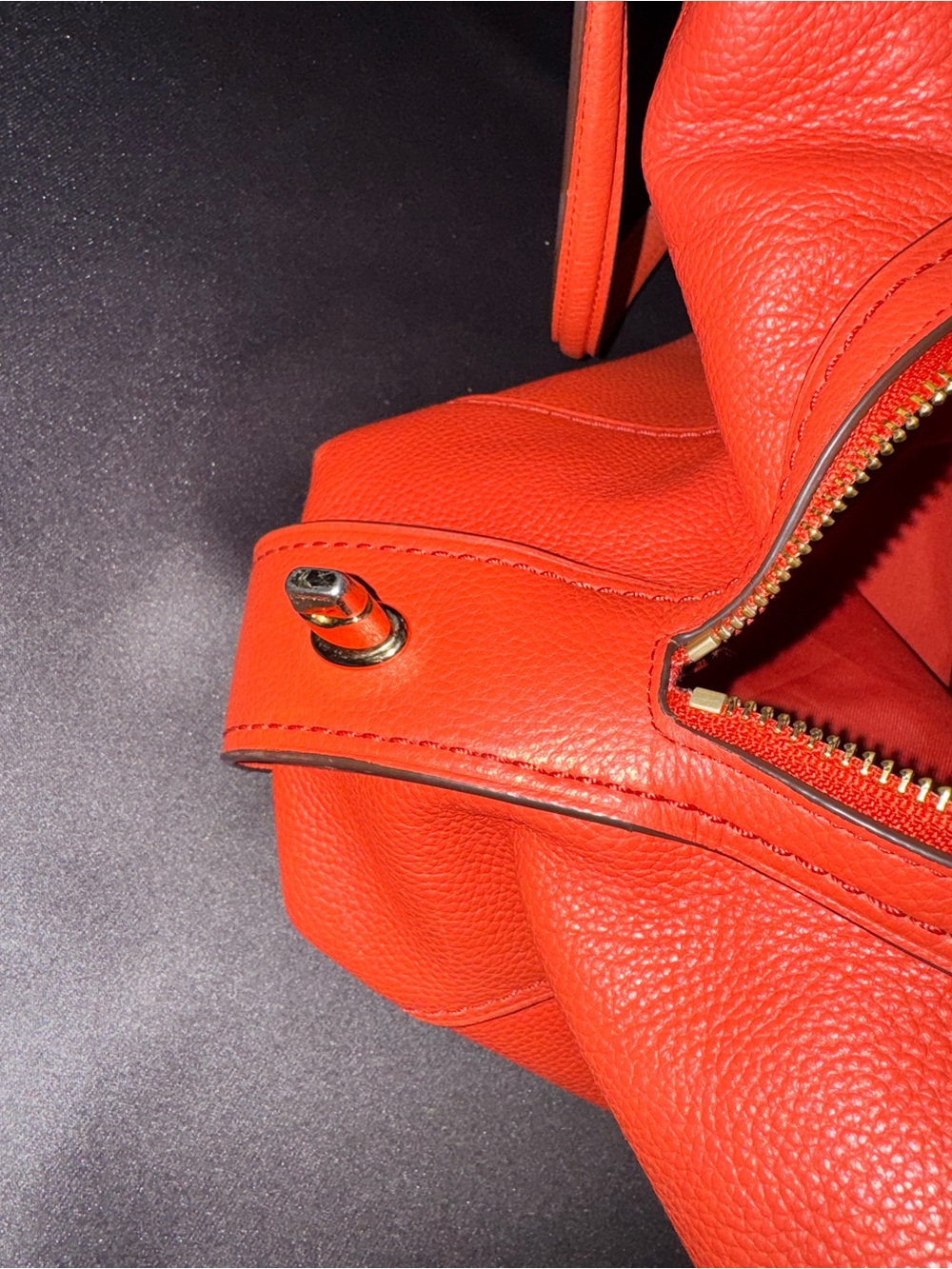 Coach Edie Pebbled Leather Shoulder Tote in Orange-Red - Picture 10 of 12